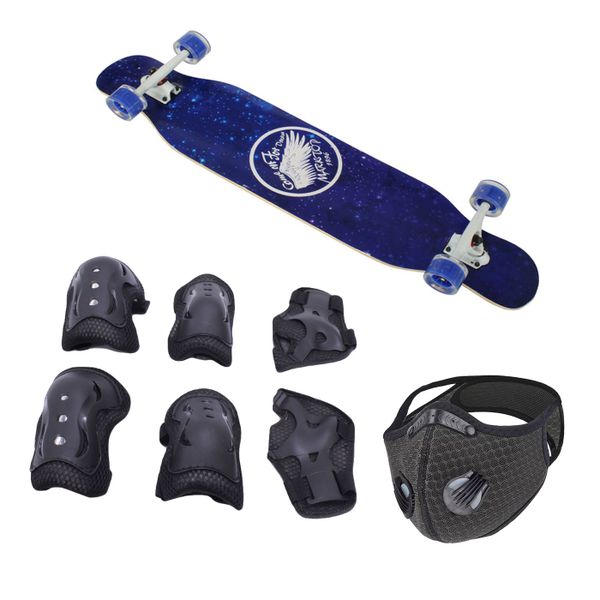 Skateboard 104x21cm Longboard - LED Wheels &amp; Gear Kit &amp; Mask - Galaxy