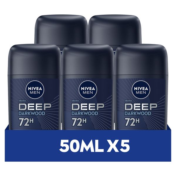 NIVEA MEN DEEP Darkwood Anti-perspirant Stick 72h Black Carbon, 5x50ml