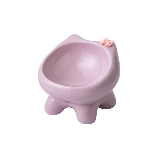 Purple High-Legged Ceramic Pet Food Bowl