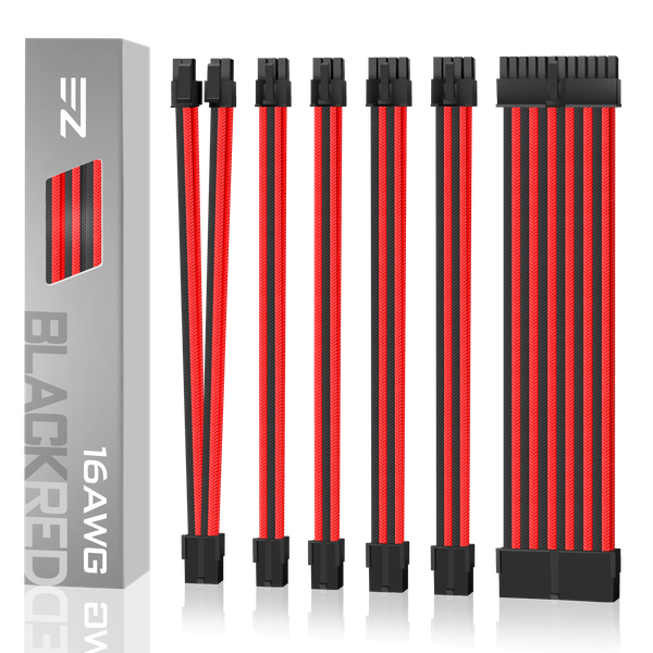 EZDIY-FAB 16 AWG PSU Premium Nylon Sleeved Extension Cable Kit -Black &amp; Red