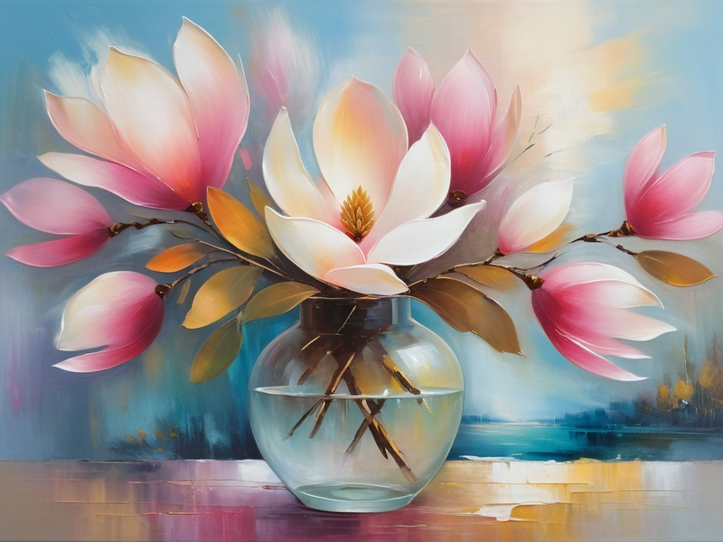 Canvas Home Decor Wall Art - Magnolia Blossom Vase