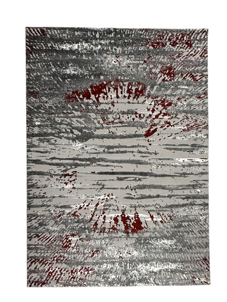 Grey/Deep Red Modern Design Turkish Machine-Made 230 L x 160 W cm Rug