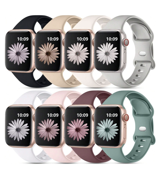 8Pc Watch Straps Compatible With Apple Watch 38 40 41mm Soft Feel Silicone