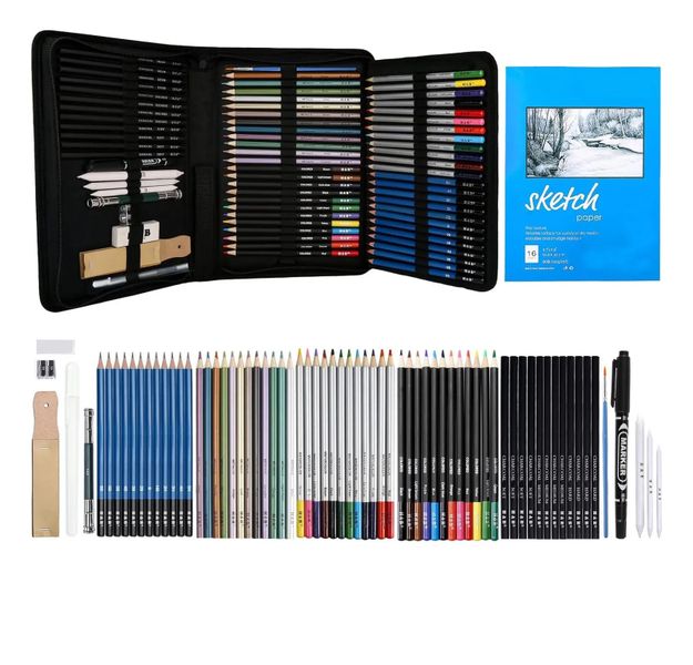 71Pieces Professional Sketch Drawing Pencil Sketching Includes Sketchbook