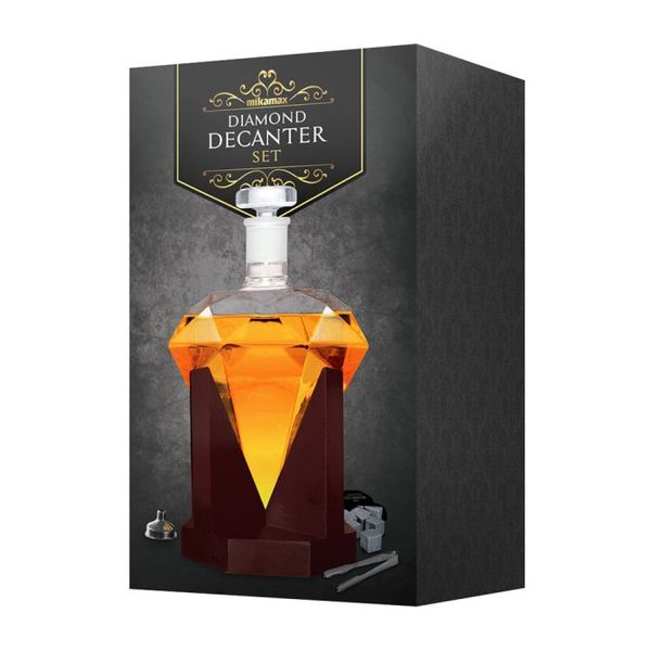 Diamond Decanter Set - with Whiskey Stones, Funnel, &amp; Tongs