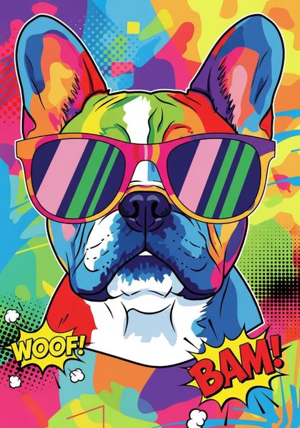 Abstract Art Ready to Hang Contemporary Art Pop Art French Bulldog Canvas