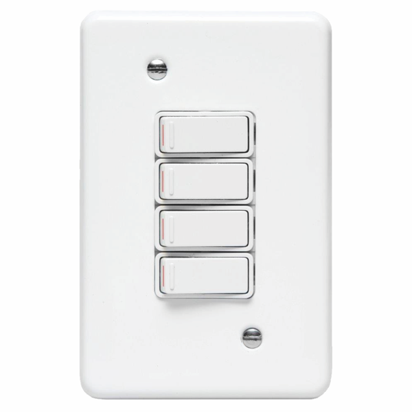 LESCO, 4 Lever 1 Way 4x2 Light Switch Steel White