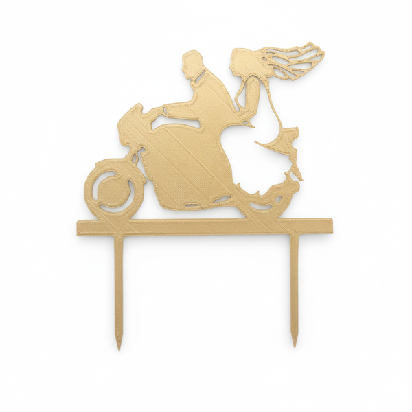 Motorcycle Wedding Cake Topper - Bride &amp; Groom Silhouette Decor