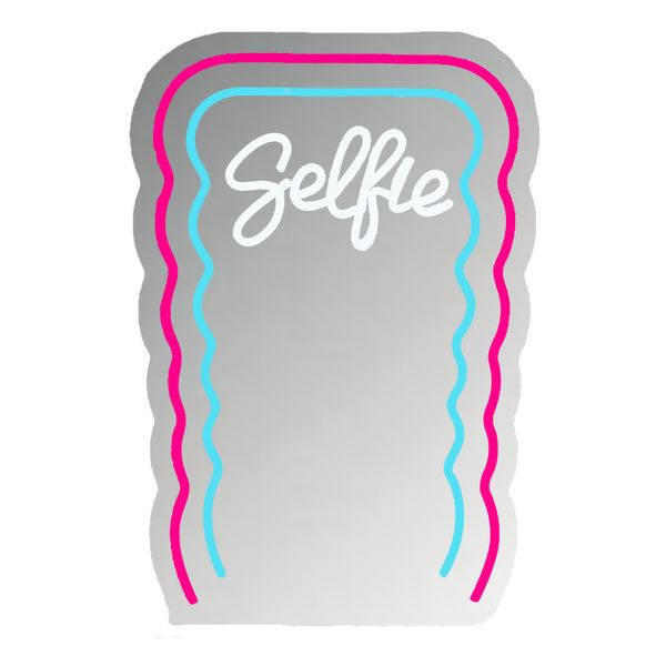 Wavy Neon Mirror Sign, Dimmable Selfie Mirror Led Neon Light