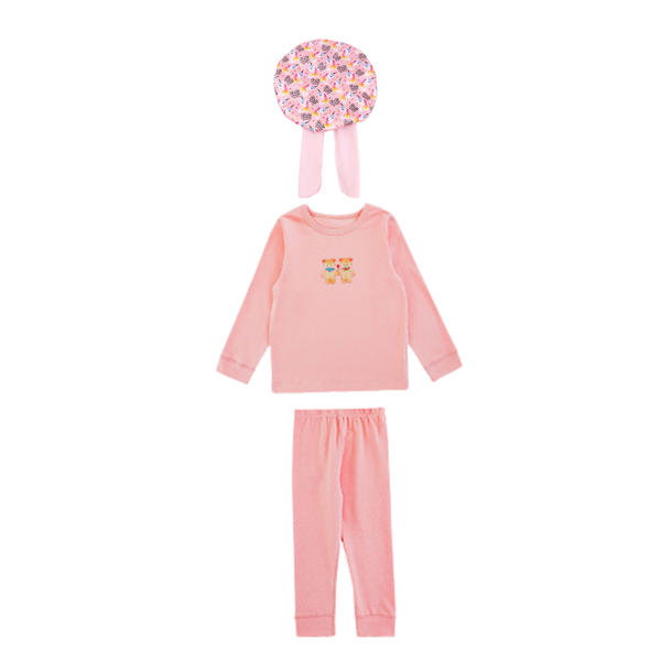 Girls' Pink Teddy Print Sleepwear with Unicorn Sleep Cap