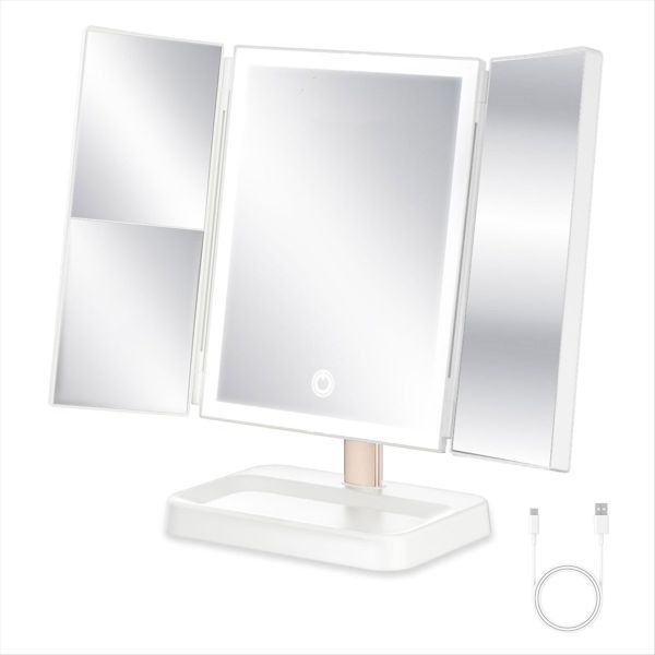 Led Travel Makeup Mirror Rechargeable Trifold Cosmetic Mirror