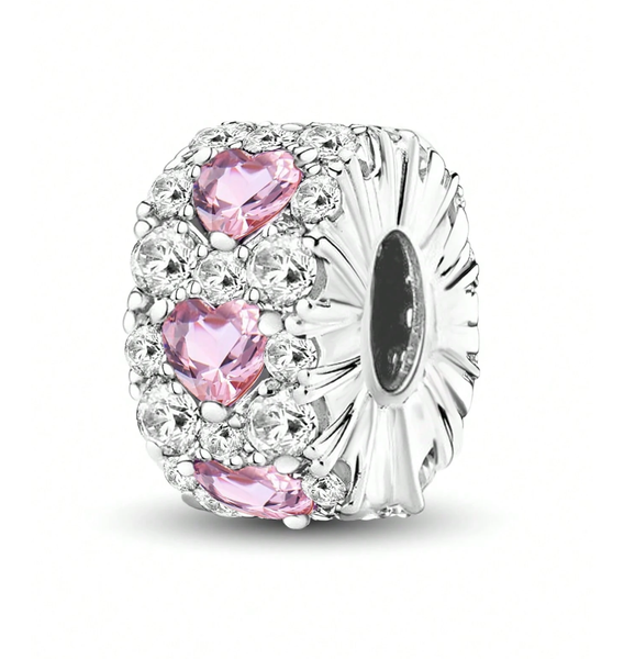 Sterling Silver Charm - Pink Hearts
