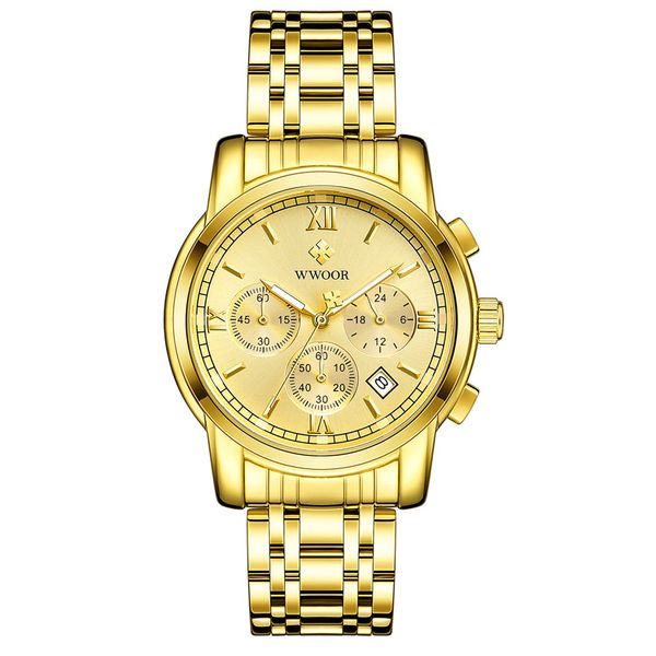 WWOOR Multi functional Business Three Eyes 6-pin Steel Strap Waterproof Qua