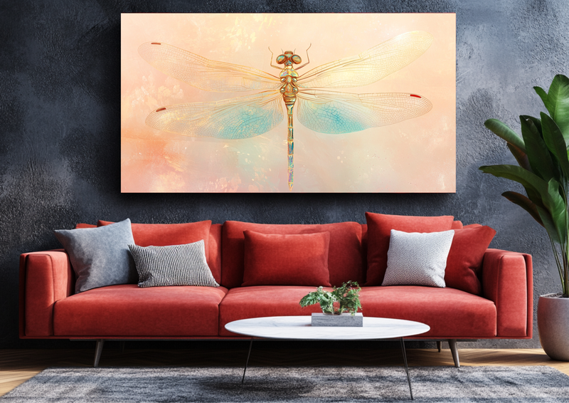 Canvas Wall Art - Golden and Teal Dragonfly - BX0302