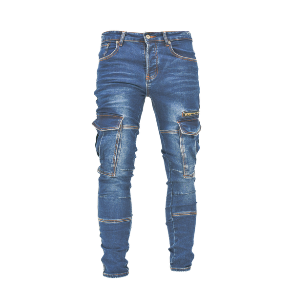 Men Stretch denim Slim Tapered Jeans - Blue