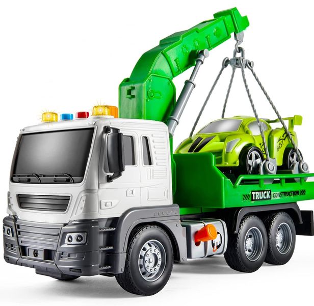 Kids Toy Crane Truck With Mini Race Car -Green