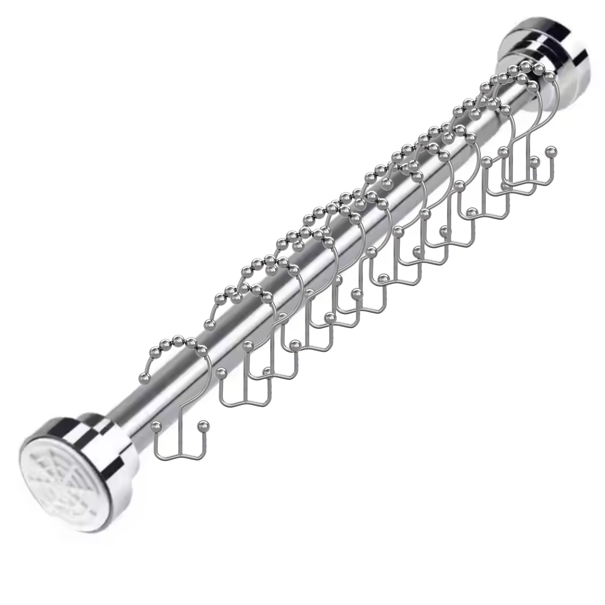 Shower Curtain Rod Extendable & 12x Shower Curtain Hooks, No Drilling