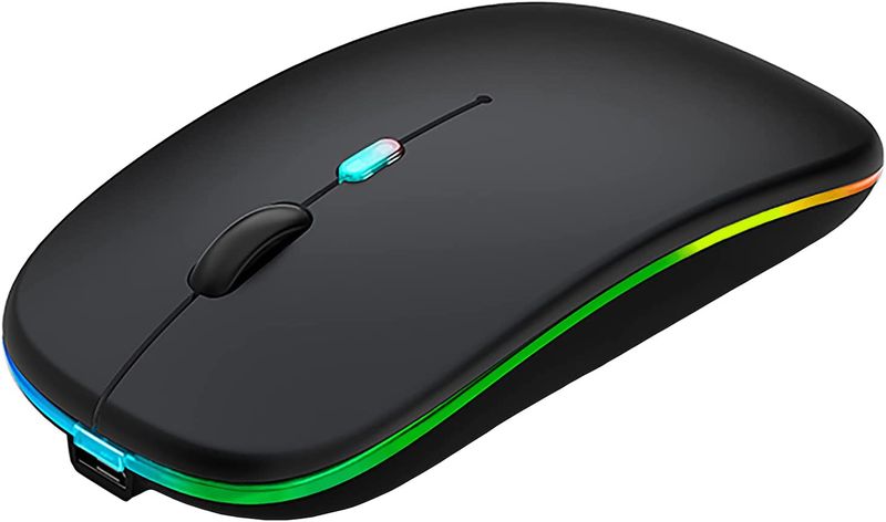TUFF-LUV Bluetooth Slim Mouse Portable Mouse + USB - Black LED - Color Light Up!