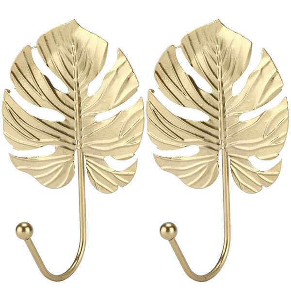 Decor Gold Palm Leaf Iron Wall Hook Hangers Set of 2 - Special
