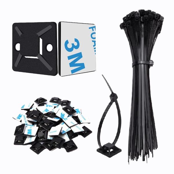 100Pcs Black Cable Ties Set Desk Cable Management Organiser Kit