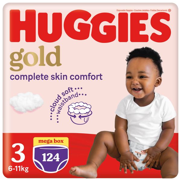 Huggies Gold Disposable Nappy Pants - Size 3 Baby - 124 Pants Megabox