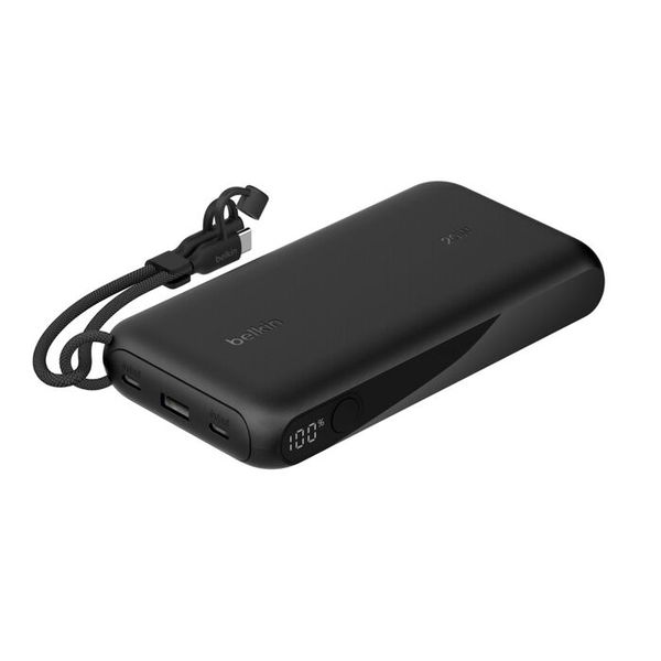 Belkin Portable Charger, USB-C Power Bank 20,000mAh with 2x Type C Ports &amp; 1x USB-A Port, Digital Battery Display, 20W Charging - Black