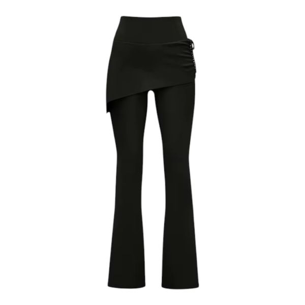 Women's High-Waist Wrinkled Flared Skirt Pants - Black