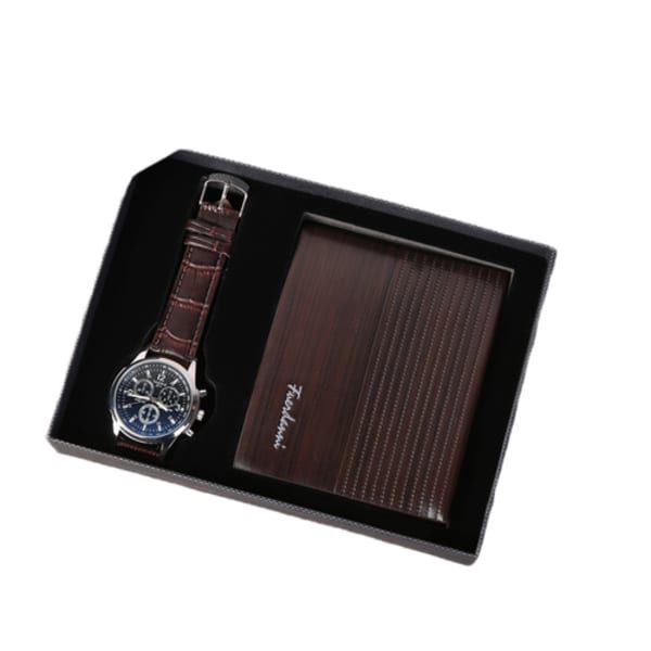Men's Fashion Casual PU Leather Wallet and Watch Set