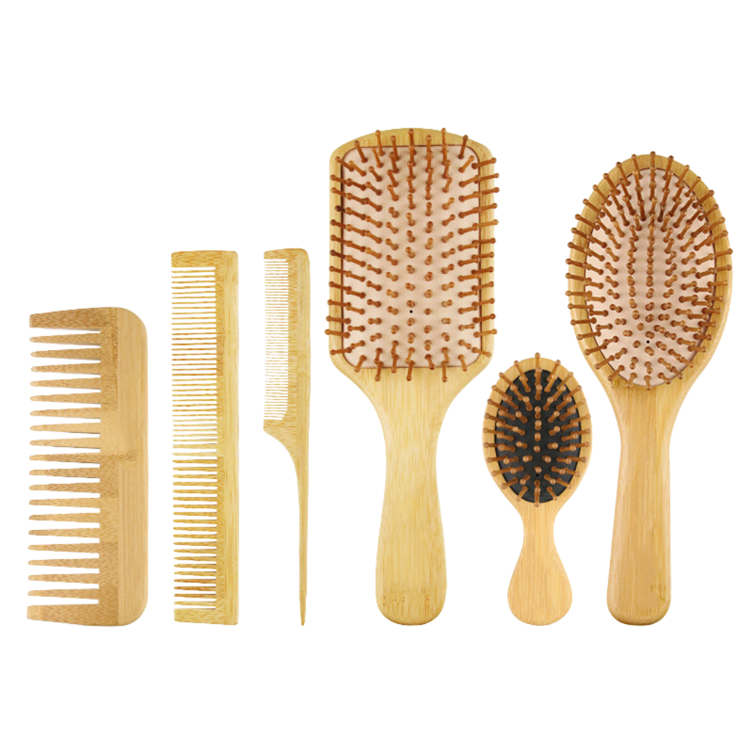 BESTBY - 6-Piece Bamboo Hair Comb and Brush Set