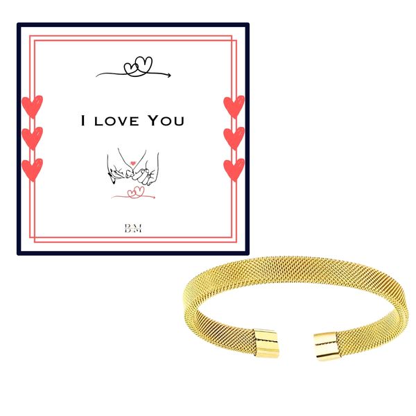 Gold Plated Stainless steel Mesh Cuff Bracelet with Card and Gift Box
