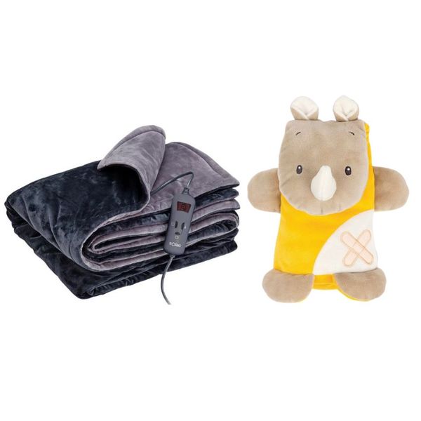 Solac - Kids Single Bed Electric Throw Over Blanket &amp; Nattou Plush - Rhino