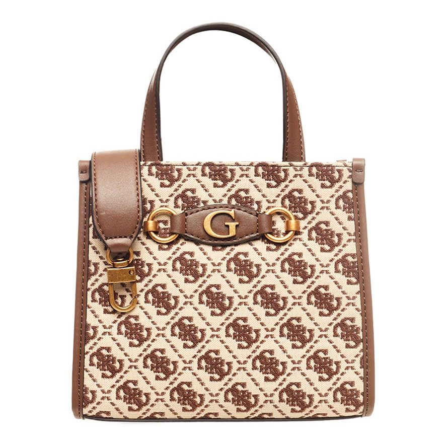 Guess Izzy 2 Compartment Mini Tote Bag Brown Logo | Shop Today. Get it ...