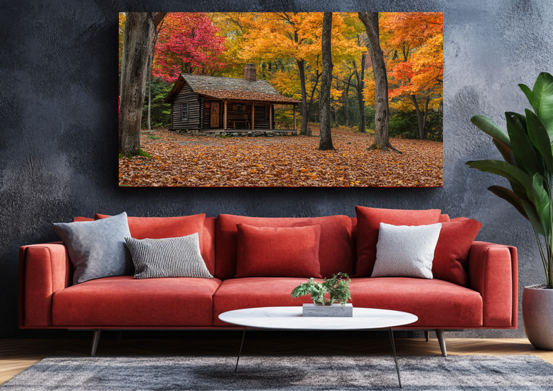 Canvas Wall Art - Rustic Cabin in Autumn Foilage - BX0276