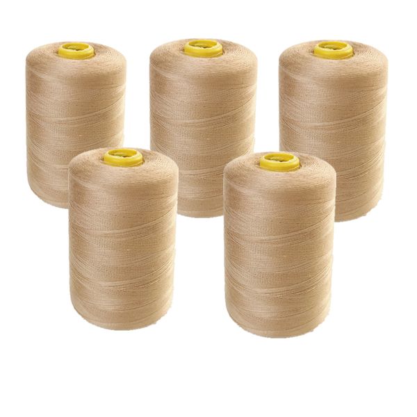 5x Cotton Thread Sewing Thread Reel String For Sewing Machine 3000m -Beige