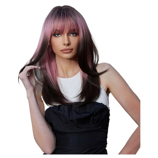 EMMOR Long Gradient Colored Wig 22 inches Cosyplay Bangs Wig