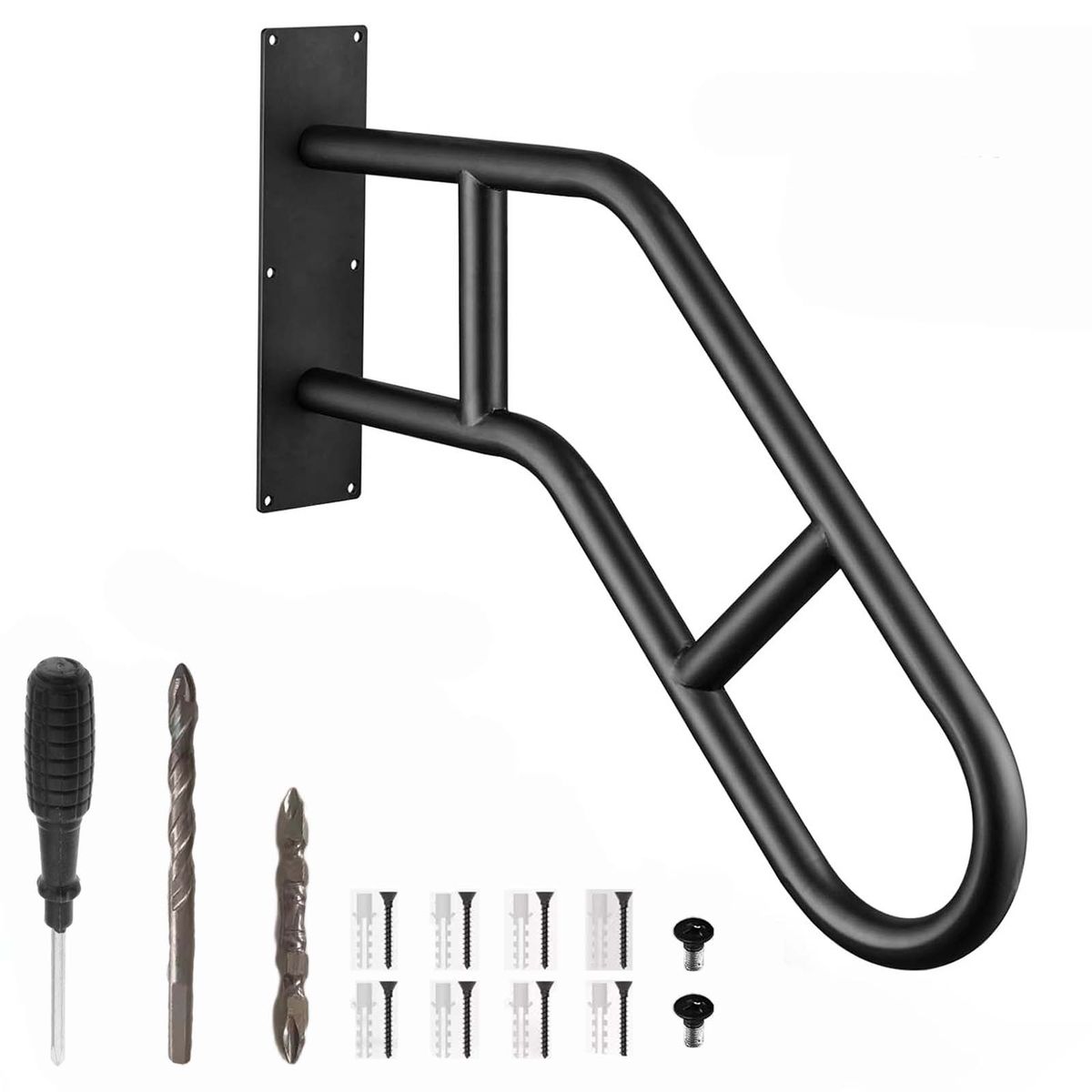 66cm Black U-Shaped Wall Mounted Grab Bar - Handrail and Accessories Set