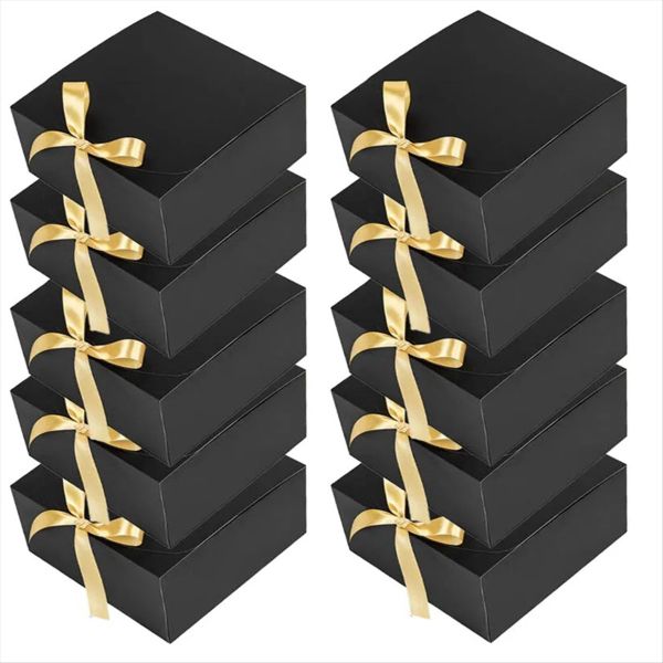 10 Pack Black Gift Boxes with Lids 8x8X4 Inch Groomsmen Proposal Box