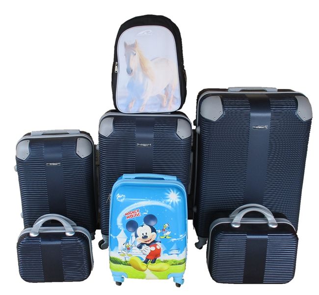 Navy ABS Luggage Set-Spinner Wheels,Mickey Mouse Kids Case &amp; Horse Backpack
