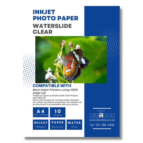 A4 180gsm Waterslide Clear Photo Paper (10s)