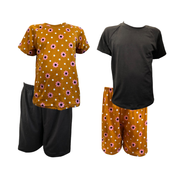 Baby/Toddler/Kids Summer Girls Pajamas - Mix &amp; Match 4-piece Mustard Floral