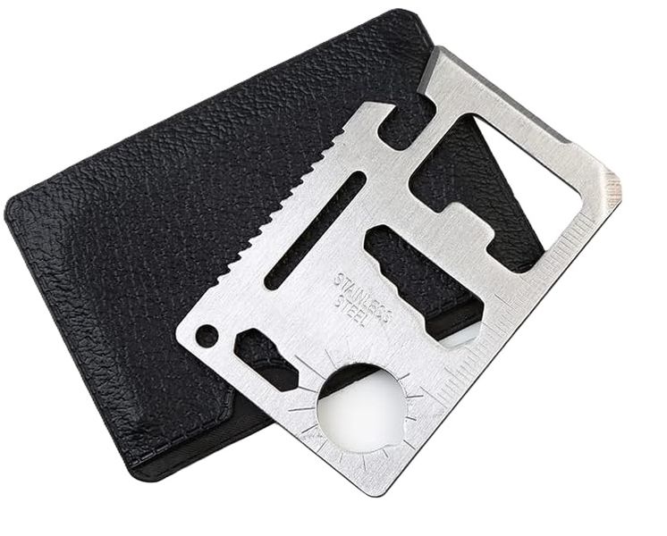 11-in-1 Survival Stainless Steel Multitool Card with black case