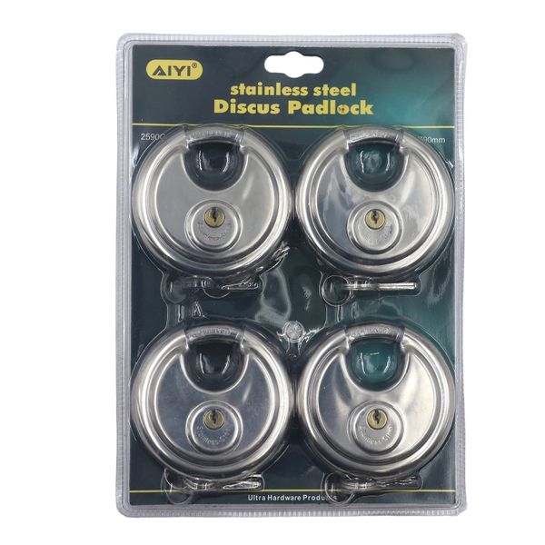 AIYI 4-Piece Keyed Alike 90mm Stainless Steel Discus Padlock Set AY075-414