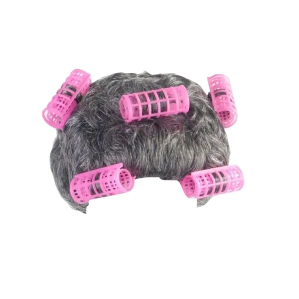 Toy Cosplay Grandma Old Lady Wig Costume with Curlers Halloween Party 20cm