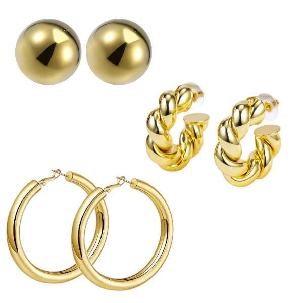 3-Pairs Versatile Golden Radiance Earring Set - Gold-Toned