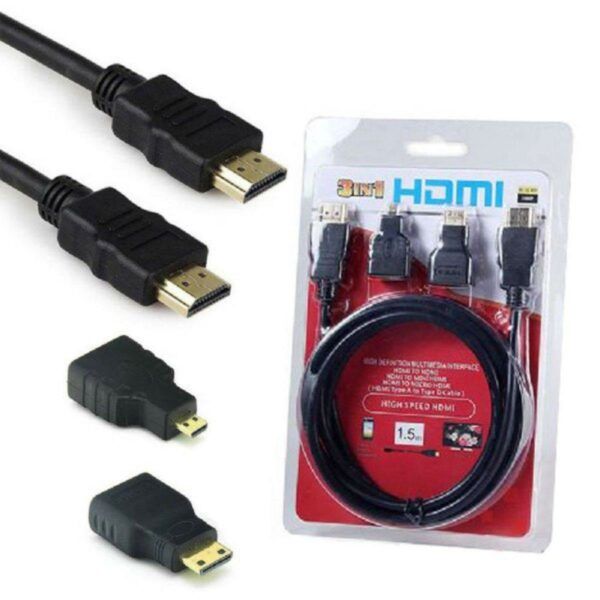 Premium 3 In 1 HDMI To HDMI + Mini Micro HDMI Adaptor Cable