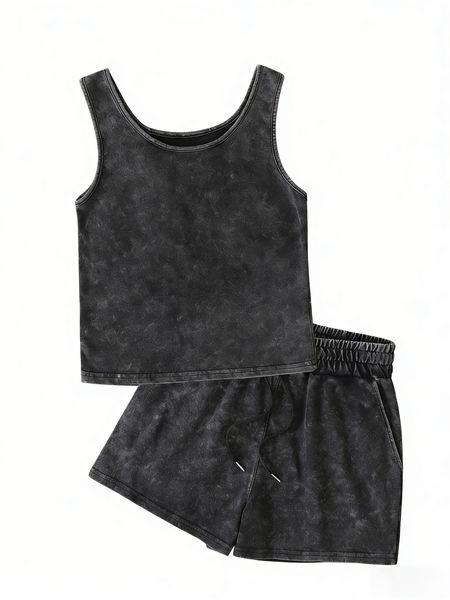 Summer Women's Vintage Sleeveless Top And Shorts Two-Piece Set