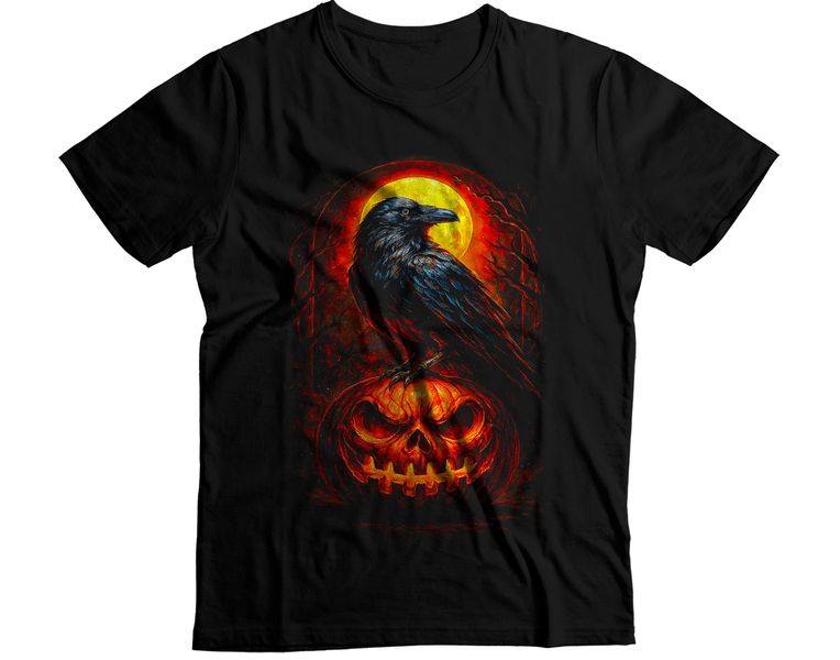 Raven on Pumpkin Gothic Night Graphic T-Shirt