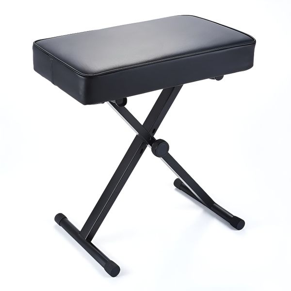 3 Height Adjustable Folding Leather Musician Bench with Iron Frame - Black