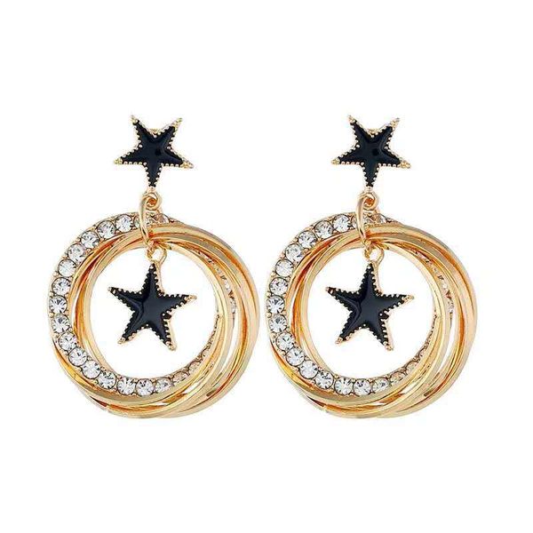 Unique Star Shape Rhinestone Earrings, Alloy Drop And Dangle Earrings