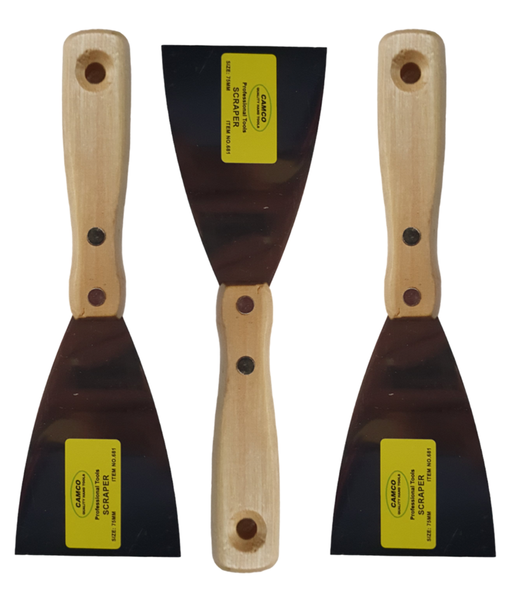 Camco (Pack of 3) Paint Scrapper 75mm Wooden Handle (Double Rivet Design)